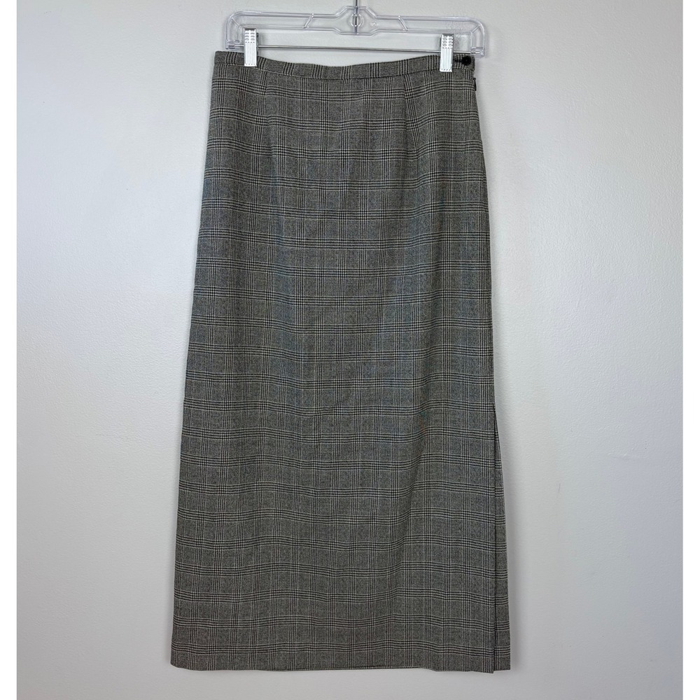 Talbots Vintage Plaid Maxi Skirt Side Slit Button Zip Closure Preppy Size 8